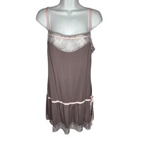 Victoria Secret Women's Lingerie Gray Pink Lace Teddy Adjustable Straps Bow L